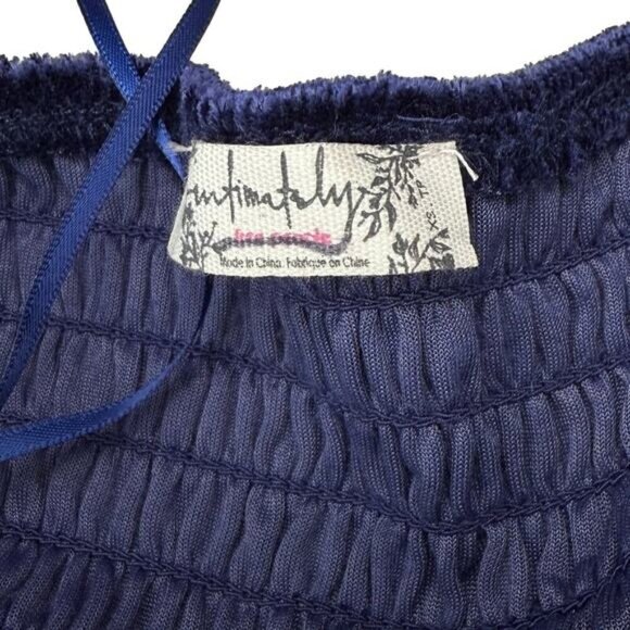 FREE PEOPLE Girls Just Wanna Smocked Velvet Puff Sleeve Bodysuit XS Blue Purple - Picture 3 of 6